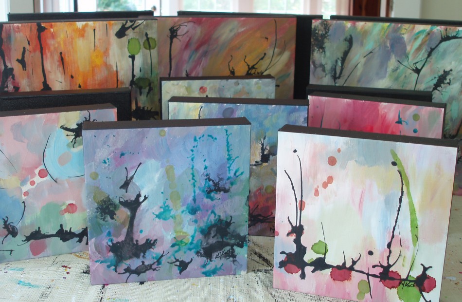 abstract expressionist paintings in acrylic and ink