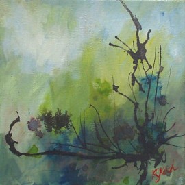 Small abstract landscape painting by artist Karen Koch, Life Needs Art