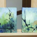Two small abstract landscape paintings by Karen Koch, Life Needs Art