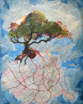 Roots and Roads 1, a collage, by Karen Koch