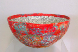 Paper Mache Bowl - Red with Book Pages