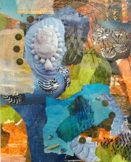 Deep Blue Sea, collage, 14 x 11 inches, by Karen Koch