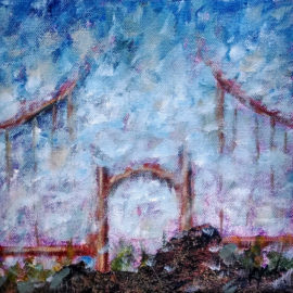 Foggy Bridge 1, collage, by Karen Koch