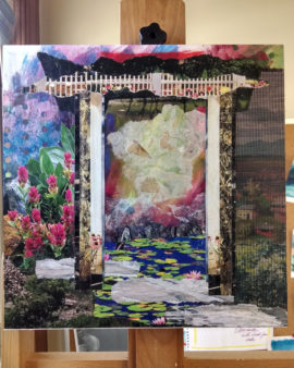 Garden Shrine on Easel, collage, by Karen Koch