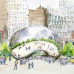 Urban sketch of the Bean in Chicago