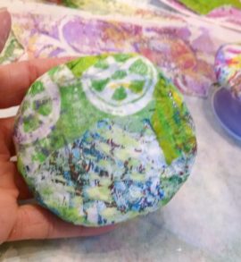 Inspirational collage ornament with gelli prints