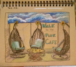 walk in the park cafe, urban sketch 