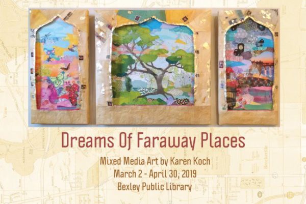 postcard for Dreams of Faraway Places exhibit, Bexley Public Library