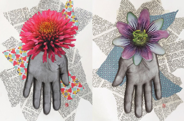 Hand Prints Collages with Flowers by Karen Koch