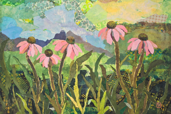 Coneflowers, collage art, by Karen Koch