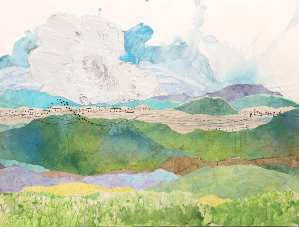 Lyrical Landscape 4, mixed media collage by karen koch