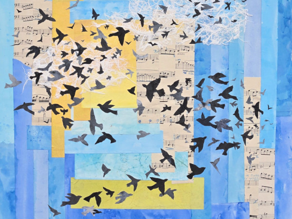 cropped view of collage artwork