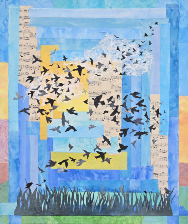 collage art of a flock of birds by Karen Koch