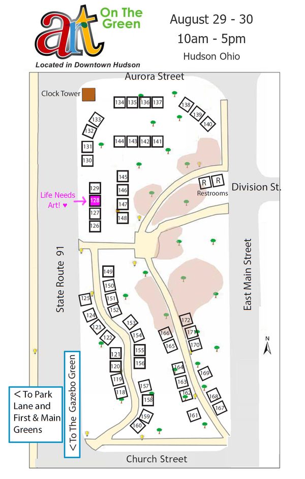 booth layout for the clocktower green at Hudson Ohio Art On The Green